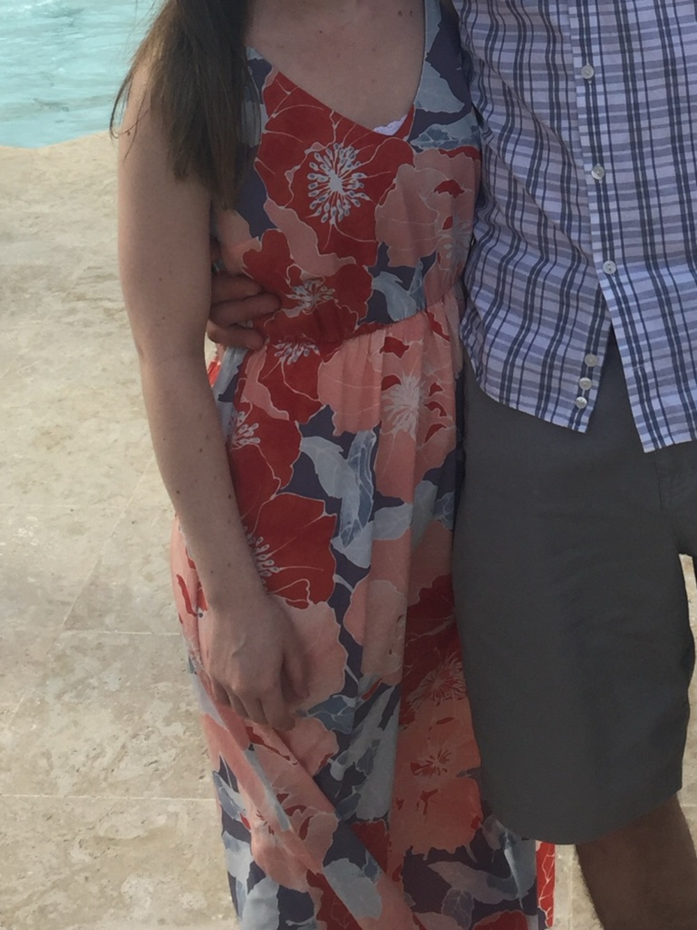 LOFT Floral Slip Dress in Coral, Peach & Slate